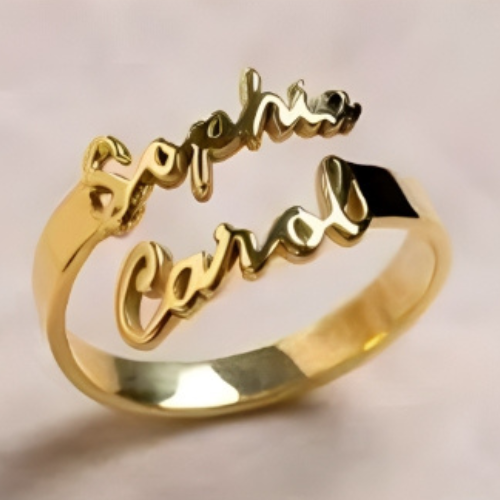 Beautiful Double Customized Name Ring Gold, Gold Plated, Rose Gold or Silver