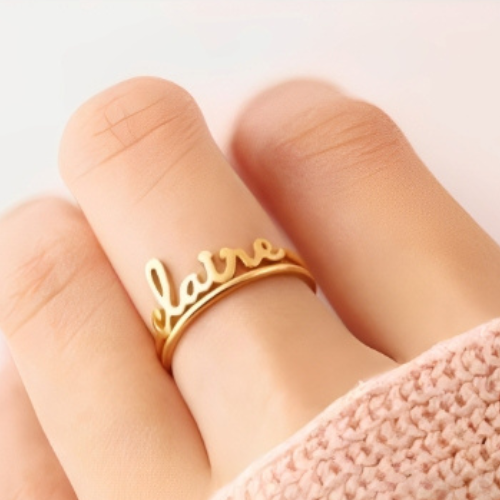 Nice Simple Customized Name design Beautiful Gold Ring with Special Simple Fonts