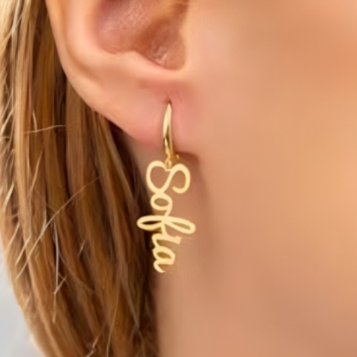 Dangling Earrings Customized Name Gold Plated. Personalized Name Jewels. Gift for wedding, Anniversary, Valentine's Day, Mother's Day.