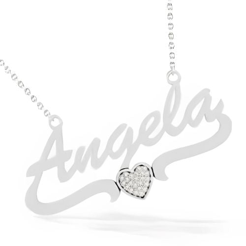 Silver Zarkon name necklace , Personalized heart Jewelry