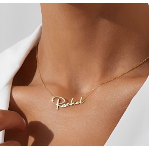 24k pure Gold or 18Kgold plated or Pure silver name necklace.