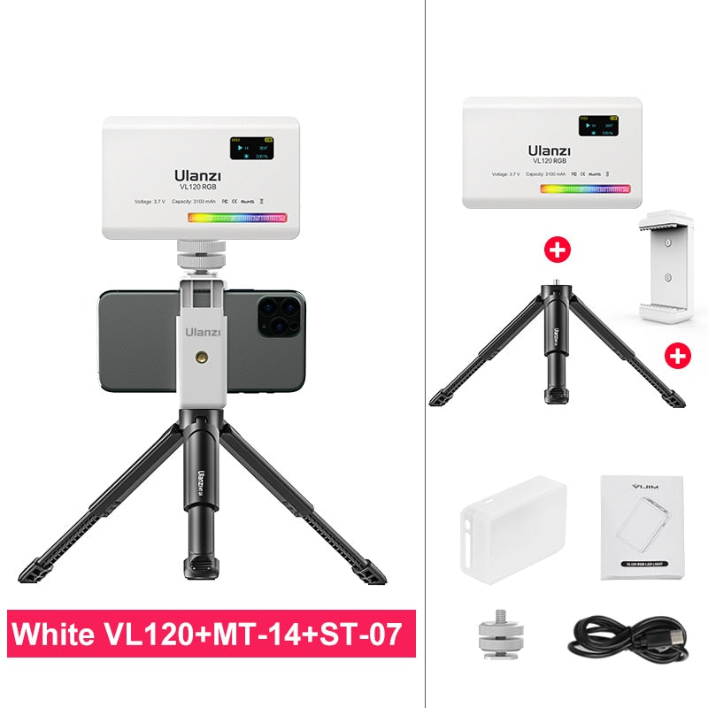 Ulanzi VL120 RGB Compact Video Light with Display Screen Diffuser Mini Camera RGB Light Smartphone Selfie Lighting 3100mAh