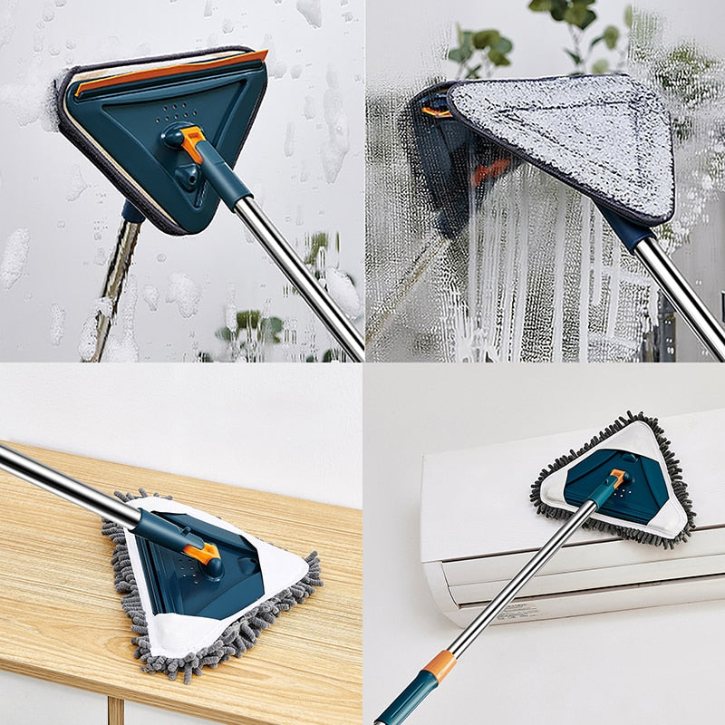 NEW-360° Rotatable Expandable Triangle Mop with Glass Scraper Multifunction 1.5m Home Floor Ceiling cleaning Car Cleaning Mop