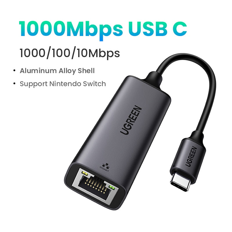 UGREEN USB C Ethernet Adapter 1000/100Mbps USB Lan RJ45 Thunderbolt 3 for Laptop Macbook Samsung iPad USB Ethernet Network Card