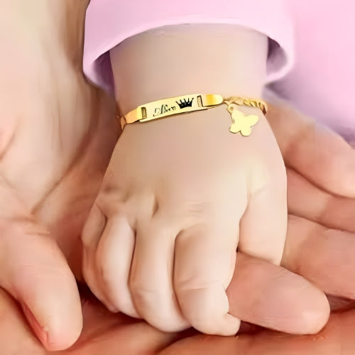 kids jewelry, kids bracelet, personalized Gold name with batturfly Crown bracelet, custom name bracelet