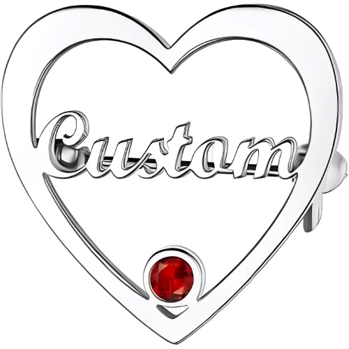 Silver Heart Shape Customized Name Personalised Name Decorated with Birthstone