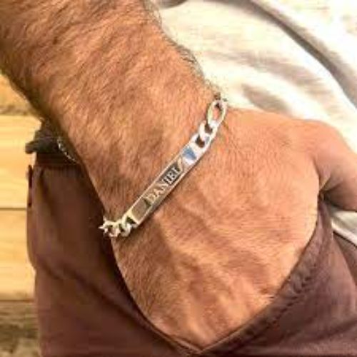 Custom Bracelets For Men Name plated Bracelet Engraved Silver Jewellery.