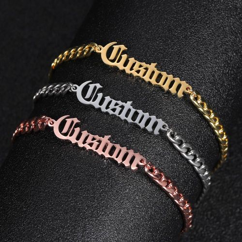 Personalized Old English Bracelet Stainless Steel Curb Chain Custom Name Bracelet.