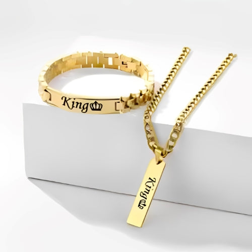 Set of Chain Men Bracelet Custom Name Engraved Name plate Gold.