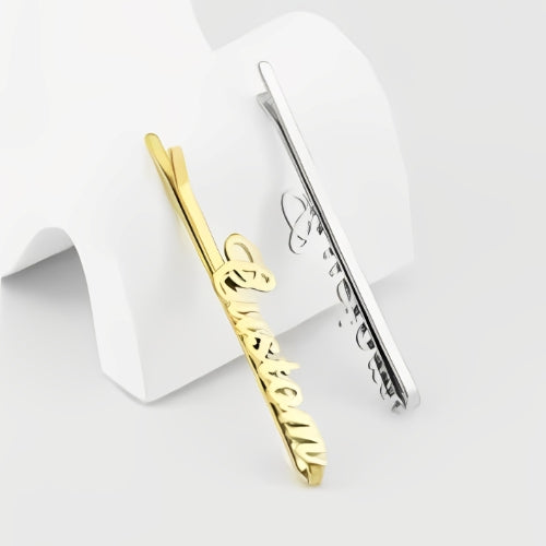 Gold-Silver-Customized Tie Bar-Name-Date