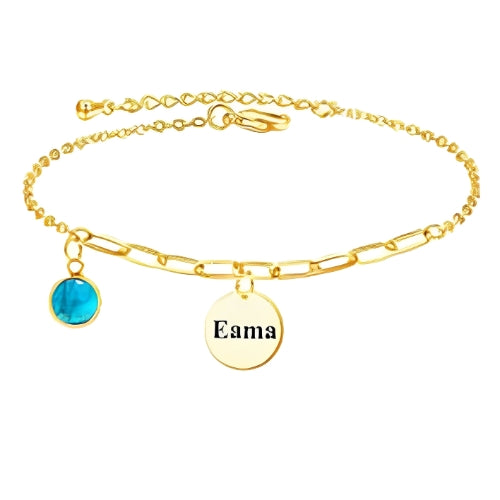 Gold Anklet Circle Shape with Stone Design Custmized Engraved name
