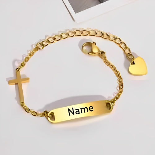 Gold Anklet Curved Rectangle Shape Design Custmized Engraved name