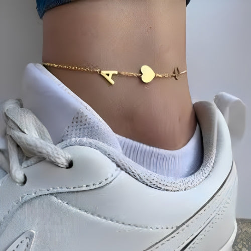 Gold Anklet Customized 2 Initials with Heart Personalized 2 Initials