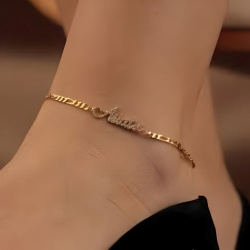 Gold Anklet Customized  Name with Zircons Personalized  Name