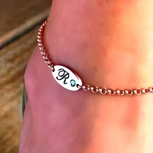 Gold Anklet Design Custmized Engraved name with stone Personalized Name