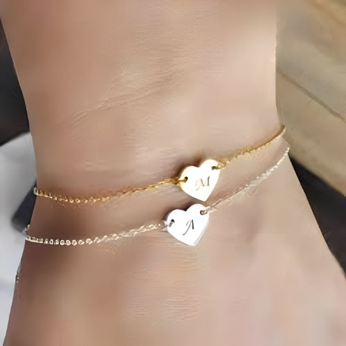 Gold Anklet Heart  Shape Customized Engraved Name or Initials Personalized Girl kids Jewlery