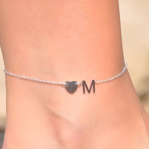 Gold Anklet Heart Shape with initial Customized  Personalized Name