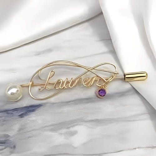 Gold Customized Name Broosh Personalised Name decorayed with Birthstone