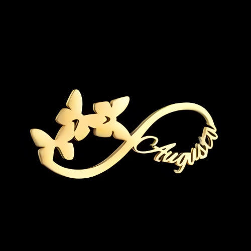 Gold Infinity Broosh Design Customized Name Decorated with Butterflies
