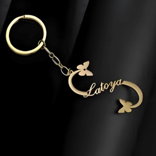 Gold Keychain Customized Name Butterfly Design Pesonalised Name