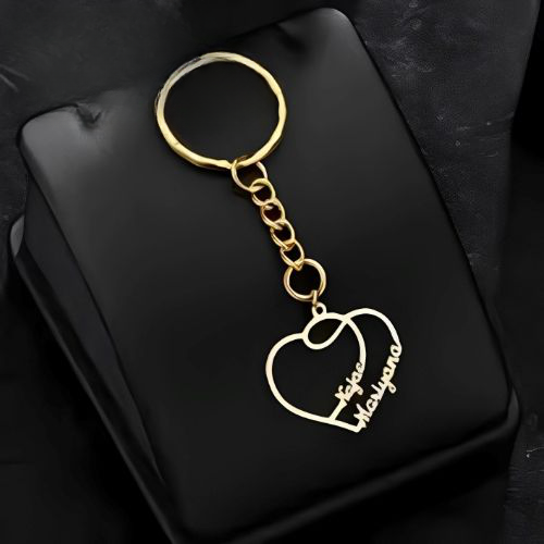 Gold Keychain Heart Design Customized Two Names Pesonalised Two Names