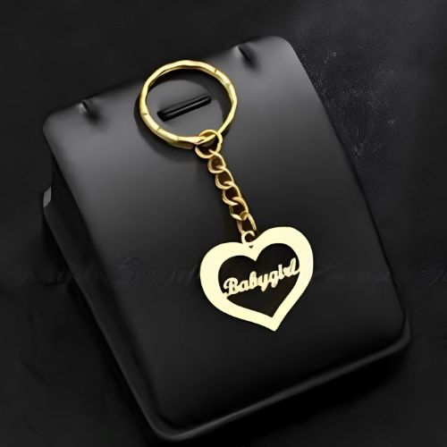 Gold Keychain Heart Shape Design Customized Name Pesonalised Name