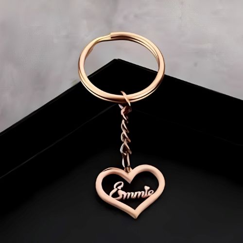 Gold Keychain Heart Shape Design Customized Name Pesonalised Name