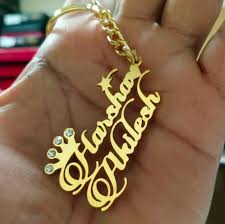 Gold Keychain Special Designs Double Customized Names Pesonalised 2 Name