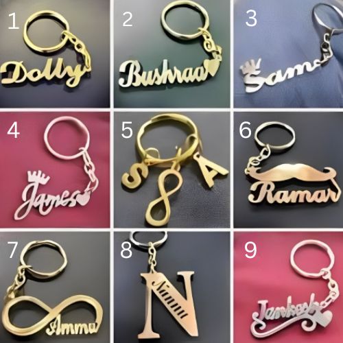 Gold Keychain Various Designs Customized Name Engraved Pesonalised Name