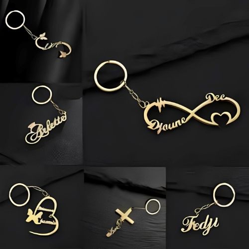 Gold Keychain Various Designs Customized Name Pesonalised Name