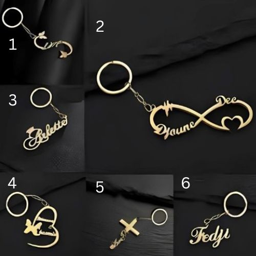 Gold Keychain Various Designs Customized Name Pesonalised Name