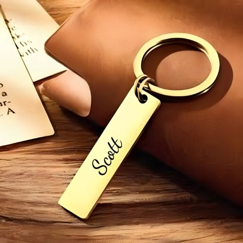 Gold Recatngle Keychain Customized Engraved Nameplate Design Pesonalised Name