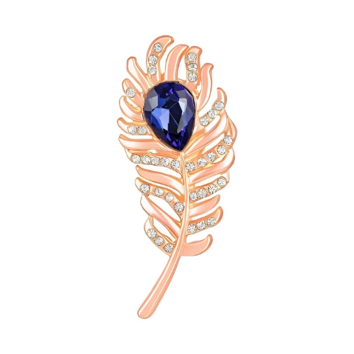 Gold feather shaped lapel pin broosh gold blue.