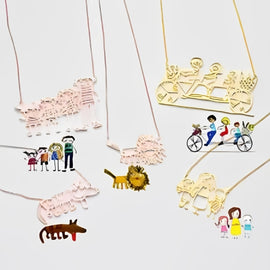 AALIA JEWELRIES Kids Drawing Customized made in gold plated Provide-your-kids-Drawing-to-cusomize-silver-gold-Pendant-Necklace-Bracelet-according-to-your-order- Birthday