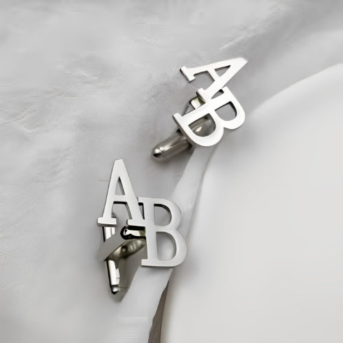 AALIA JEWELRIES Men Cufflinks 2Initials Special Silver Design Customized 2Initials Personalized Initials Gift Father-Wedding-Engagement-Birthday.