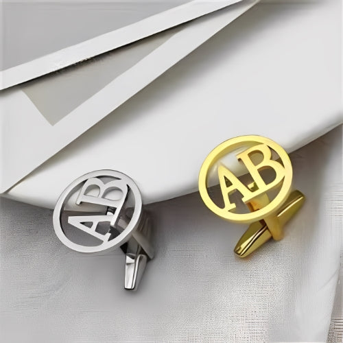 AALIA JEWELRIES Men Cufflinks Circle Gold Design Customized Initial Personalized Initials Gift Father-Wedding-Engagement-Birthday-Father