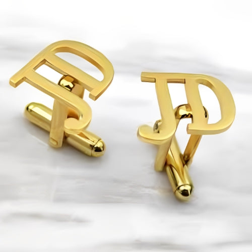AALIA JEWELRIES Men Cufflinks Gold 2 Initials Design Customized Initials Special Personalized Initials Gift Father-Wedding-Engagement-Birthday-Valentines.