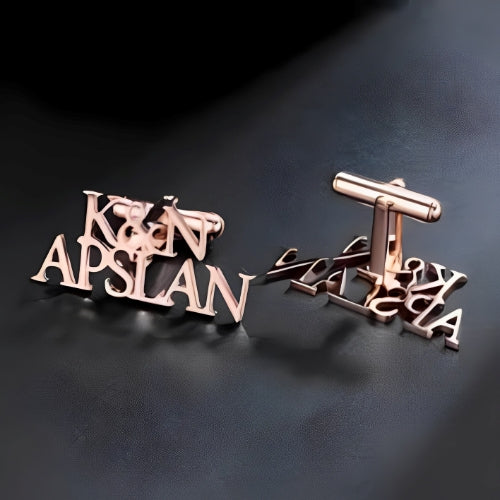 AALIA JEWELRIES Men Cufflinks Gold Design Customized Double Name Personalized Names Gift Father-Wedding-Engagement-Birthday-Father