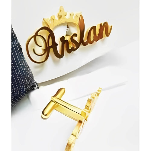 AALIA JEWELRIES Men Cufflinks  Gold Design Customized Name with Crown Personalized Name Gift Father-Wedding-Engagement-Birthday-Valentines.