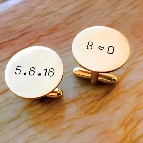 AALIA JEWELRIES Men Cufflinks Gold Initials heart Date Design Customized Initials Special Personalized Initials Gift Father-Wedding-Engagement-Birthday-Valentines.