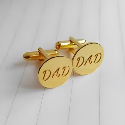 AALIA JEWELRIES Men Cufflinks  Gold Round Design Customized Initials Personalized Initials Gift Father-Wedding-Engagement-Birthday-Valentines.