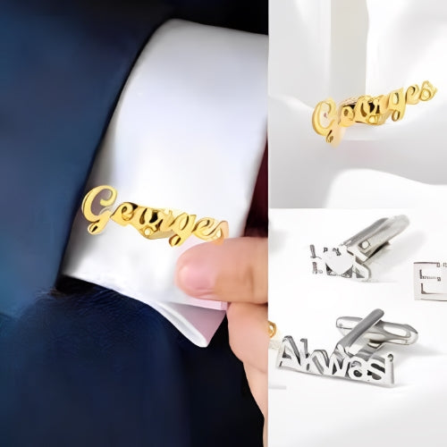 AALIA JEWELRIES Men Cufflinks Gold Silver Name Initials Design Customized Name or Initials Personalized Initials Gift Father-Wedding-Birthday-Valentines.