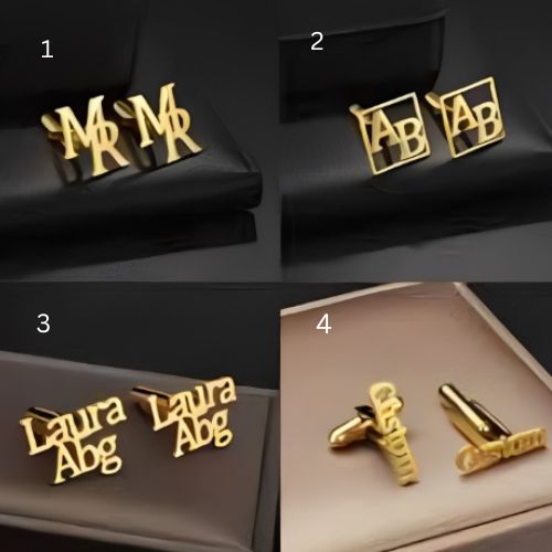 AALIA JEWELRIES Men Cufflinks Gold Various Customized 1Name 2 Names Initials Personalized Gifts Father Valentines Wedding Birthday Engagement and All Occasions