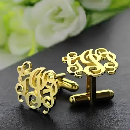 AALIA JEWELRIES Men Cufflinks Initial Gold Design Customized Initial Personalized Initial Gift Father-Wedding-Engagement-Birthday-Father