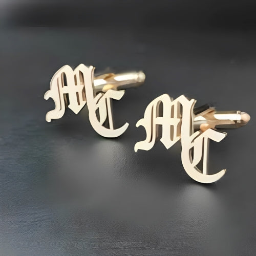 AALIA JEWELRIES Men Cufflinks Initials  Gold Design Old Engish Cufflinks Customized Initials Personalized Initials Gift Father-Wedding-Engagement-Birthday.