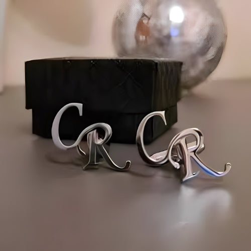 AALIA JEWELRIES Men Cufflinks Silver Initials Customized Initials Personalized Initials Gift Wedding-Engagement-Valentines-Birthday-Father-Friends