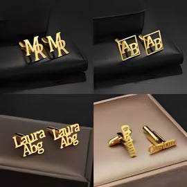 AALIA JEWELRIES Men Cufflinks Various Customized 1Name 2 Names Initials Personalized Gifts Father Valentines Wedding Birthday Engagement and All Occasions