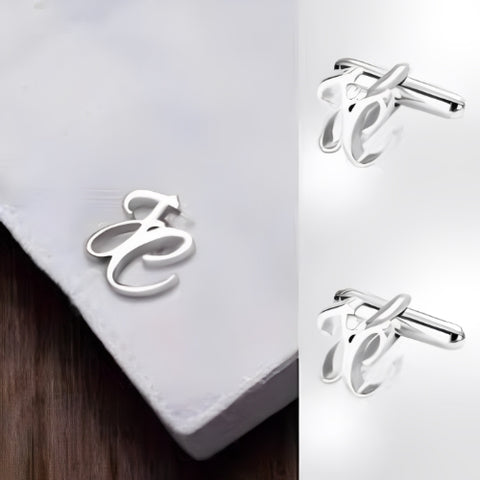 AALIA JEWELRIES Men Cufflinks  sILVER  Customized 2 Initials Personalized 2 Initials Gift Wedding-Engagement-Valentines-Birthday-Father.