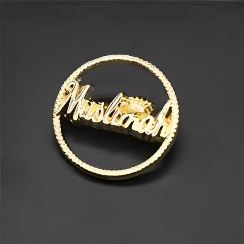 Men Gold Circle Shape Customized Name Designed with Crown Personalised Name Broosh Jewel.