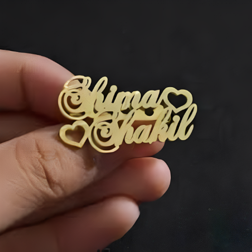Men Gold Customized Name Designed with Heart Personalised Name Broosh Jewel.